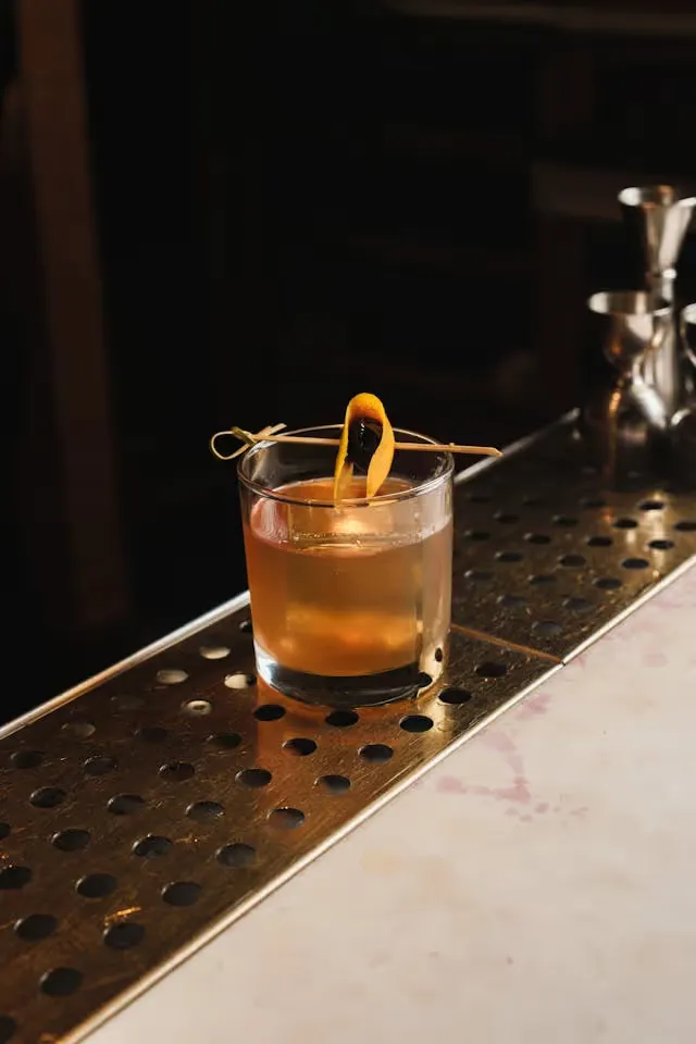 Whiskey glass on a bar